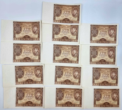 100 złotych 1934 seria B.N. zestaw 13 sztuk