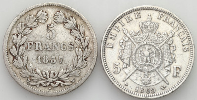 Francja, 5 franków 1837 i 1869, zestaw 2 monet