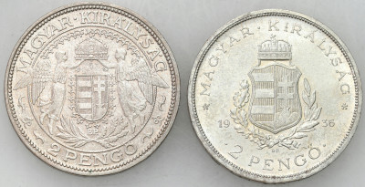 Węgry 2 pengo, 1936-1938 zestaw 2 sztuk
