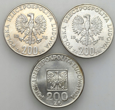 PRL, 200 złotych 1974-1976 zestaw 3 sztuk – różne
