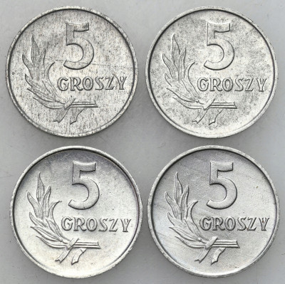 PRL. 5 groszy Aluminium 1968-1972, 4 szt.