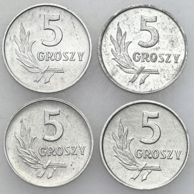 PRL. 5 groszy Aluminium 1958-1961, 4 szt.