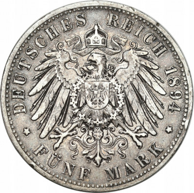 Niemcy. 5 marek 1894 J, Hamburg