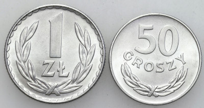 Polska, 50 groszy i 1 złoty 1975, Al–zestaw 2 szt.