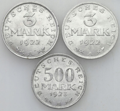 Niemcy. Weimar. 3 Marki 1922, 1923, 3 szt.