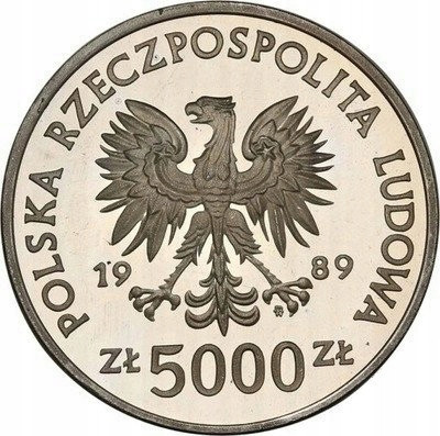 PRL 5000 złotych 1989 Jagiełło popiersie