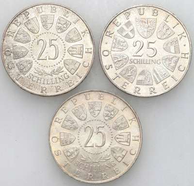 Austria, 25 szylingów 1958-1967 zestaw 3 sztuk