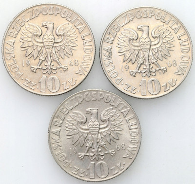 PRL. 10 złotych 1968 Kopernik, 3 szt.