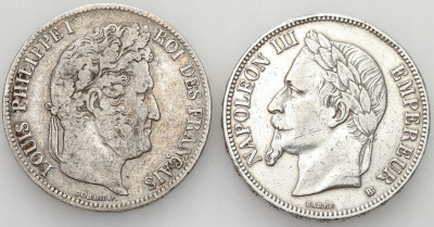 Francja, 5 franków 1837 i 1869, zestaw 2 monet