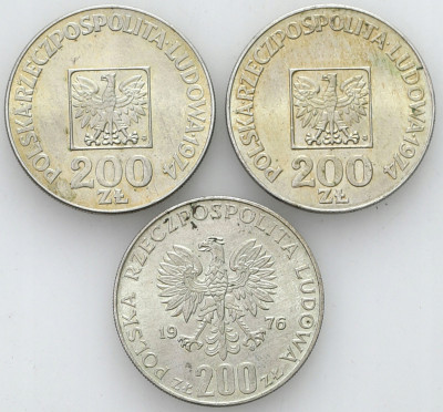 PRL 200 złotych 1974 i 1976 zestaw 3 sztuk – różne