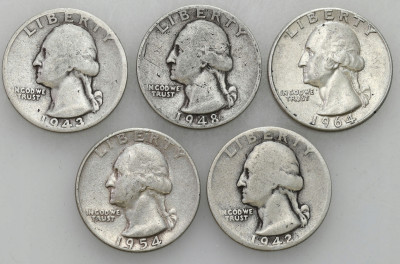 USA 1/4 dolara 1942-64 - zestaw 5 sztuk