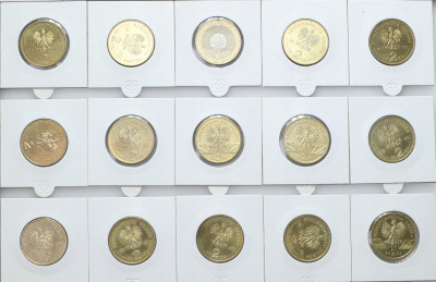 Zestaw monet 2 złote GN 1999-2001. 15 sztuk