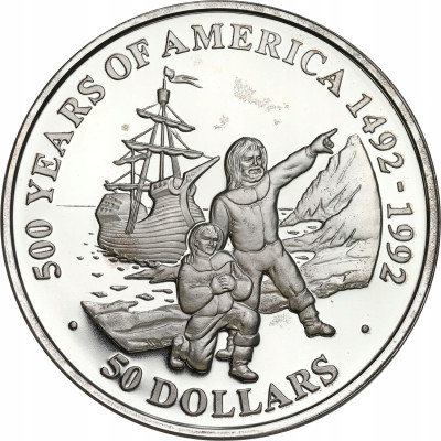 Wyspy Cooka 50 dolarów 1991 "Mayflower” SREBRO