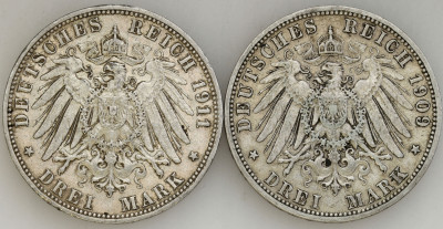 Berlin, Hamburg. 3 marki 1909 – 1911, lot 2 szt.