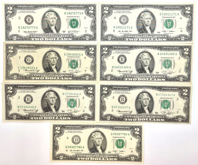 USA. 2 dolary 1976-2009 – zestaw 7 sztuk