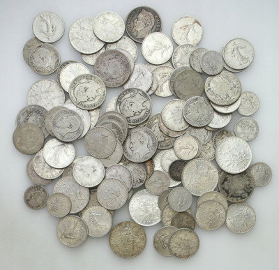 Francja+Belgia zestaw monet 105 sztuk - SREBRO 835