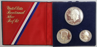 USA-zestaw- 1/4 + 1/2 + 1 DOLARA 1976 – SREBRO