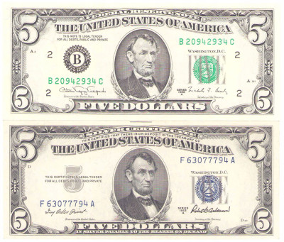 USA. 5 dolarów 1953 i 5 dolarów 1988