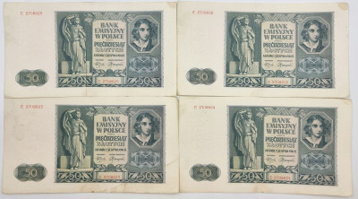 50 złotych 1941 seria E - KOLEJNE NUMERY, 4 szt.