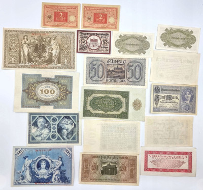 Niemcy. Banknoty, zestaw 17 banknotów