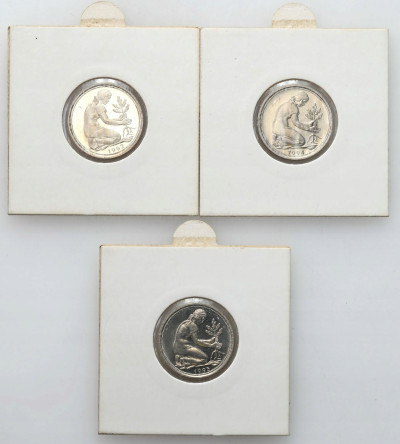Niemcy 50 fenigów 1992-1995 F, G, D – zestaw 3 szt