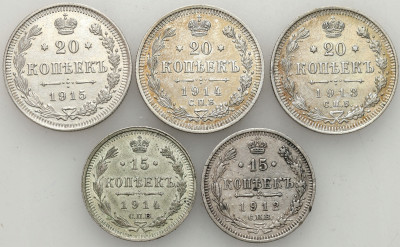 Rosja, 15-20 kopiejek 1912-1915, zestaw 5 sztuk