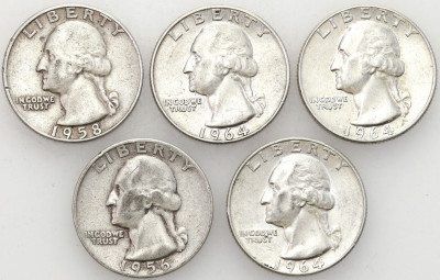 USA. 1/4 dolara 1956-1964 - 5 sztuk SREBRO