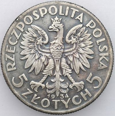 II RP. 5 złotych 1934 głowa kobiety