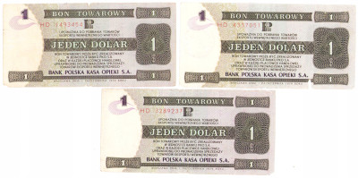 PRL. Pewex - Bon Towarowy - 1 dolar 1979 – 3 szt