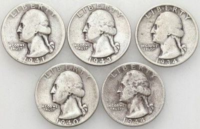 USA. 1/4 dolara 1934-1944 - 5 sztuk SREBRO