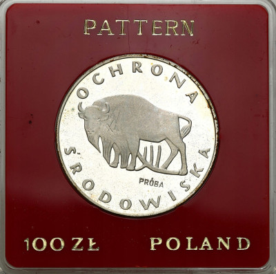 PRÓBA srebro 100 złotych 1977 Żubr