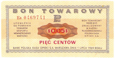 Pewex. Bon 5 centów 1969 – Ea - RZADKI