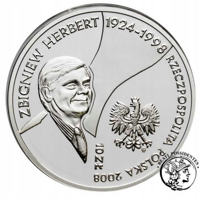 III RP. 10 złotych 2008 Zbigniew Herbert - SREBRO
