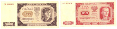500 złotych + 100 złotych 1948 – zestaw 2 szt