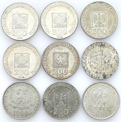 PRL. 200 – 1000 złotych 1974-1982 - zestaw 9 szt.