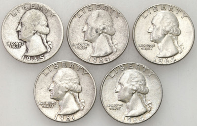 USA. 1/4 dolara 1945-1964 - zestaw 5 sztuk