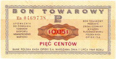 Pewex. Bon 5 centów 1969 – Ea - RZADKI