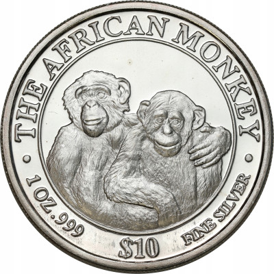 Somalia 10 dolarów 2000 małpy (SREBRO uncja) st.L