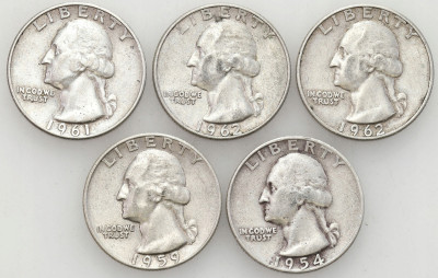 USA. 1/4 dolara 1954-1962 - 5 sztuk SREBRO