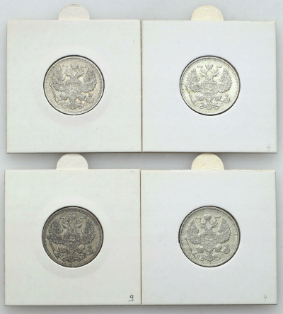 Rosja, 20 kopiejek 1909-1915, zestaw 4 sztuk