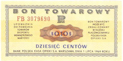 Pewex, Bon 10 centów 1969 - FB