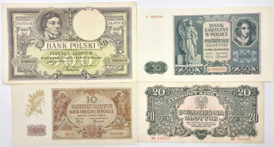 10 - 50 złotych 1919 – 1944, zestaw 4 sztuk