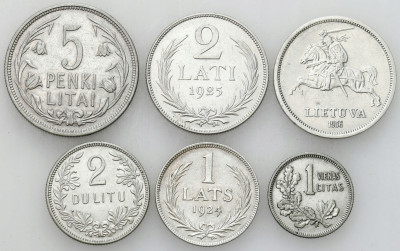 Litwa, Łotwa 1-5 lati 1924-1936 – 6 sztuk - SREBRO