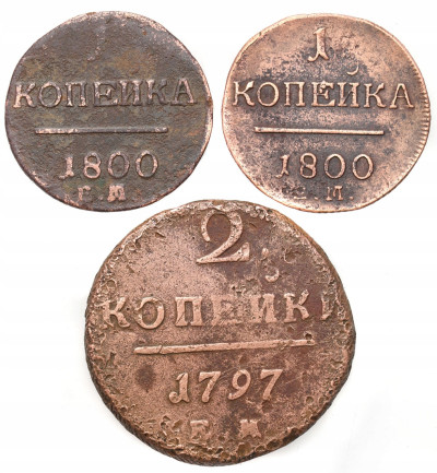 Paweł I Kopiejka 1800 + 2 kopiejki 1797 - 3 szt