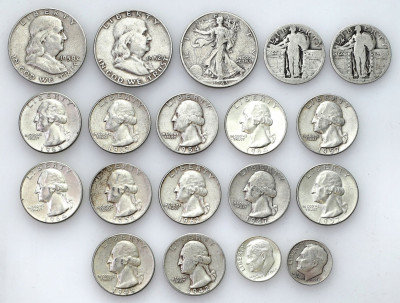 10 centów - 1/2 Dolara 1943 – 1964 zestaw 19 sztuk