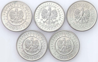 20.000 złotych 1993 RÓŻNE – 5 sztuk