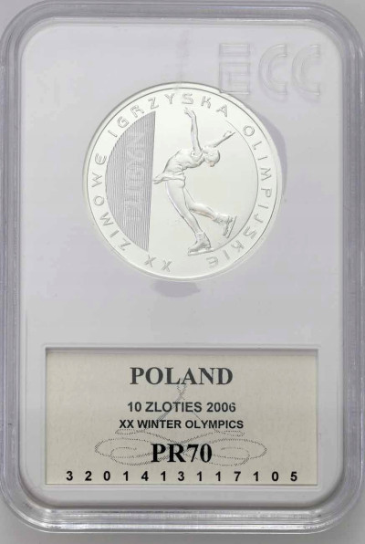 III RP. 10 złotych 2006 Turyn łyżwiarka GCN PR70