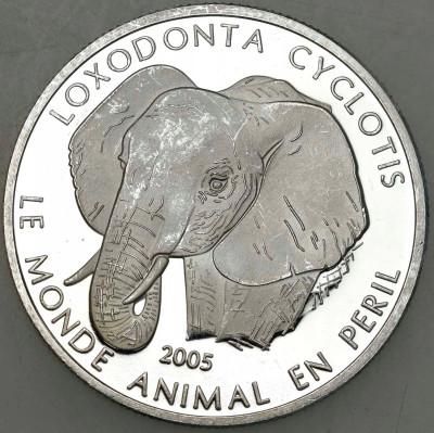 Kongo, 10 franków 2005, Słoń Leśny – SREBRO