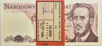 PRL 100 złotych 1988 TE paczka bankowa – 100 sztuk