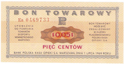 Pewex. Bon 5 centów 1969 – Ea - Rzadsze